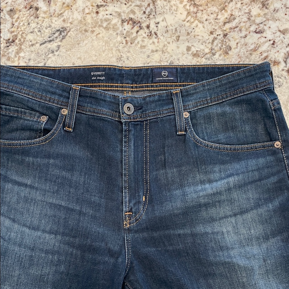 AG Men’s Adriano Goldschmied “Everett” Slim Straight Blue Jeans. 11.5” rise. EUC